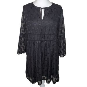 Altar'd State Mini Dress, 3/4 Length Bell Sleeves Black Polka-dots, Size M
